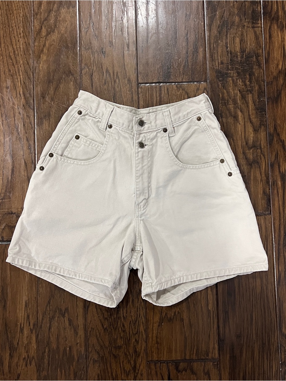VTG 90s Zena Jeans Off White Double Button High Rise Denim Shorts Size 6 / 24